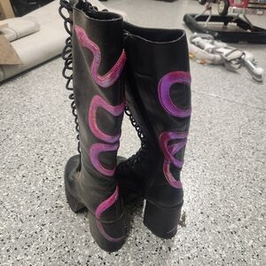 Dolls Kill Black and Pink Lace-Up Boots